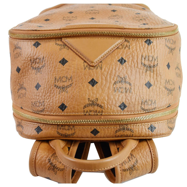 MCM Duke Visetos Medium Canvas Leather Backpack Cognac