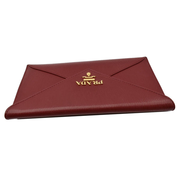 PRADA Envelope Leather Clutch Wallet Red