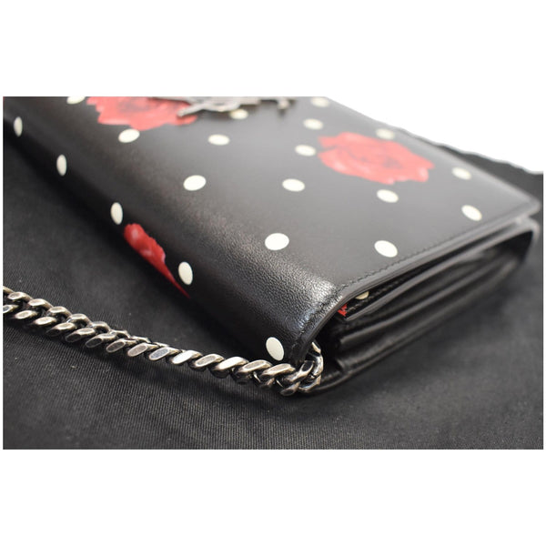 YVES SAINT LAURENT Kate Monogram Polka Rose Print Leather Chain Wallet Black - Final Sale