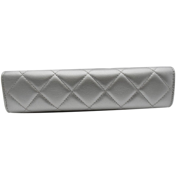 CHANEL By The Sea Quilted Lambskin Leather Clutch Wallet Metallic Silver