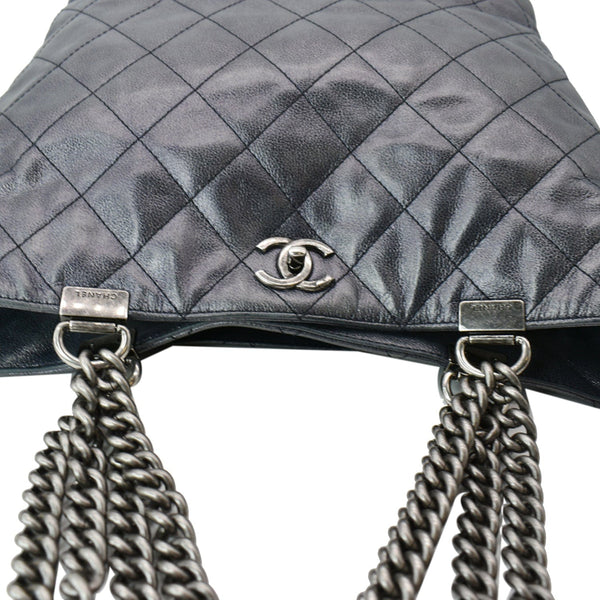CHANEL Shopping In Chains Calfskin Quilted Large Tote Bag Black