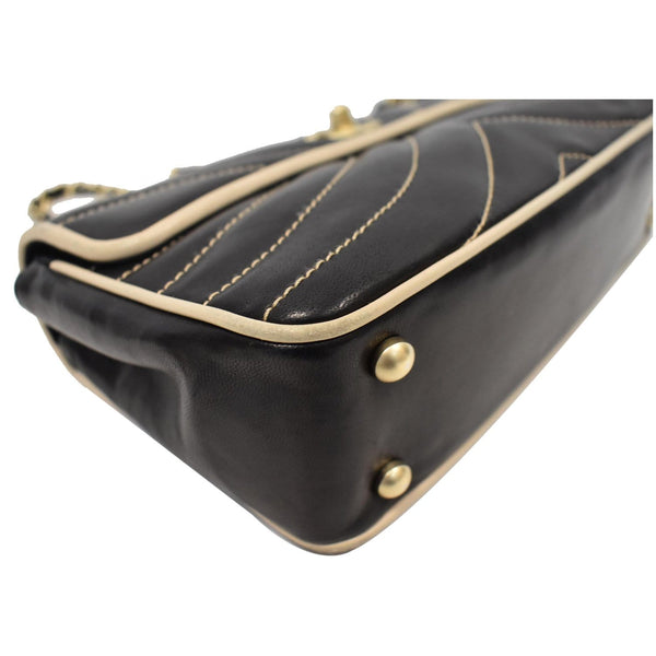 CHANEL Chevron Contrast Quilted Lambskin Flap Shoulder Bag Black