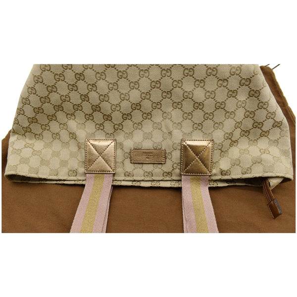 Gucci Sherry GG Canvas Leather Tote Bag Beige - Preloved