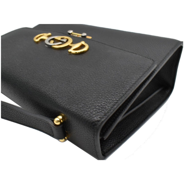 GUCCI Zumi Small Grainy Leather Chain Crossbody Bag Black 576388