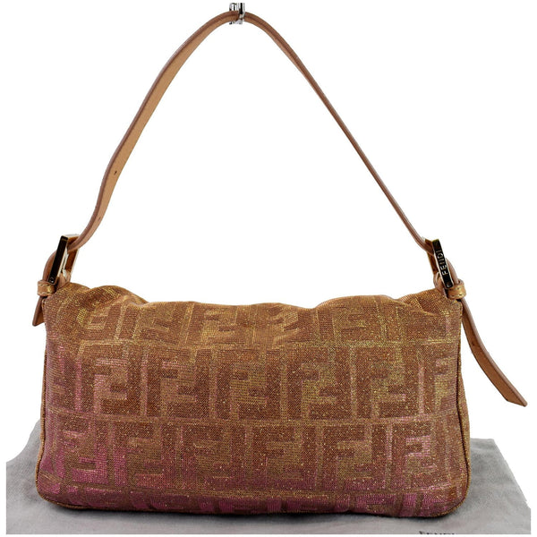 FENDI Glitter Zucca Canvas Magnetic Baguette Bag Metallic Pink