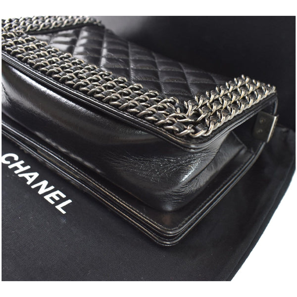 Chanel Small Boy Embellished Chain Lambskin Handbag focused view