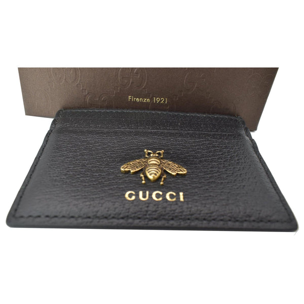 GUCCI Animalier Bee Leather Card Case Black 523685