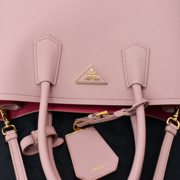 PRADA Double Handle Saffiano Leather Tote Bag Petal Pink