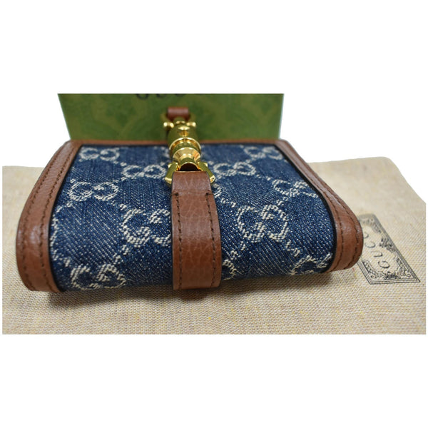 GUCCI Jackie 1961 GG Jacquard Denim Card Case Wallet Dark Blue