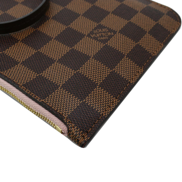 LOUIS VUITTON Pochette Wristlet Pouch Damier Ebene Neverfull MM Rose Ballerine
