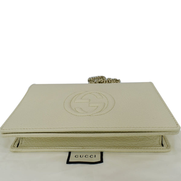 GUCCI Mini Soho Pebbled Leather Wallet On Chain Crossbody Bag Cream 598211
