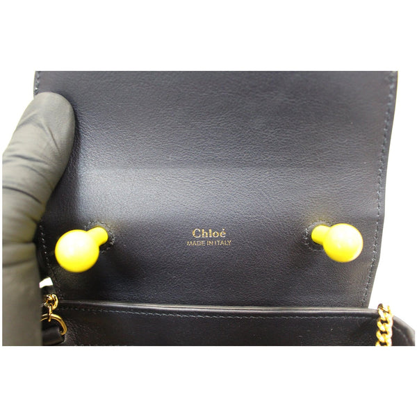 CHLOE Aby Lock Small Embossed/Calfskin Leather Chain Shoulder Bag Navy Blue