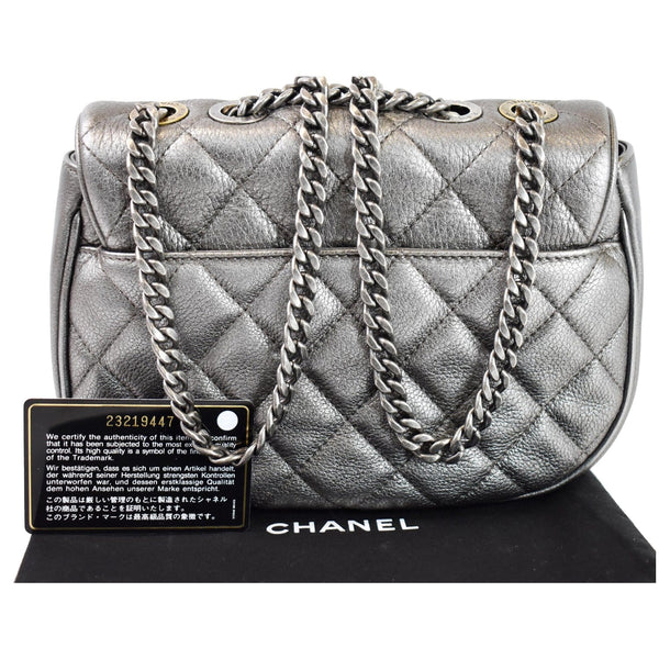 CHANEL Casual Pocket Flap Caviar Messenger Shoulder Bag Silver
