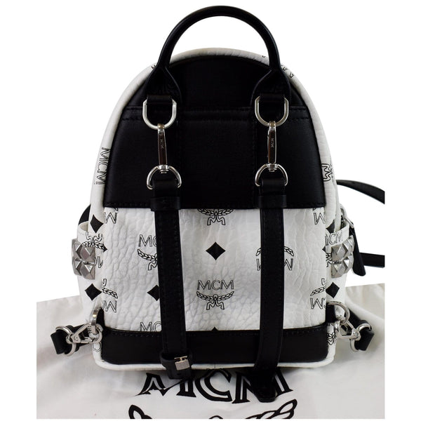 MCM Stark Side Stud Mini Visetos Logo Leather Backpack Bag White