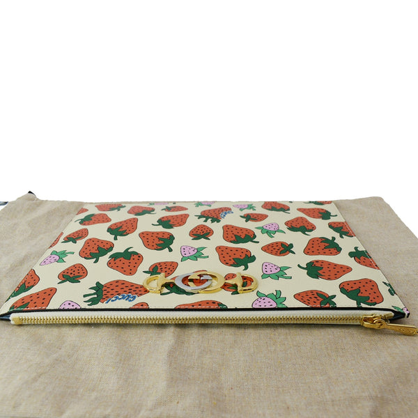 GUCCI Zumi Strawberry Printed Leather Pouch Multicolor 570728