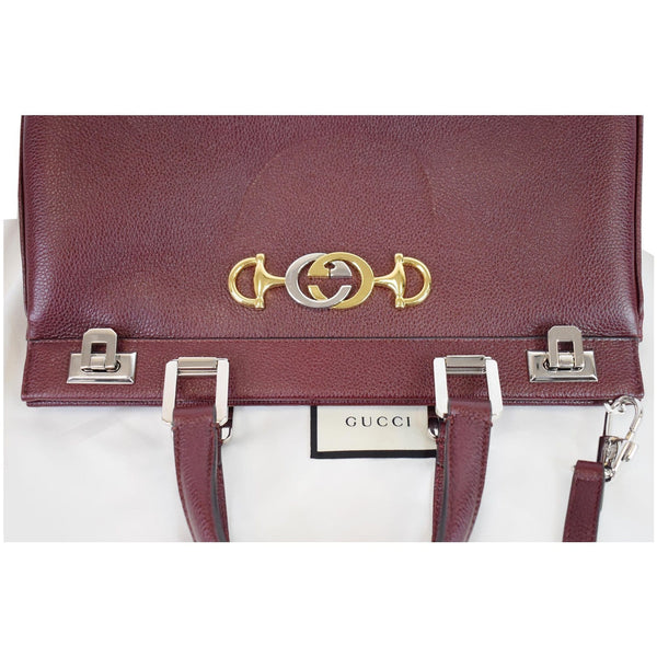 GUCCI Zumi Medium Grainy Leather Top Handle Bag Burgundy 564714