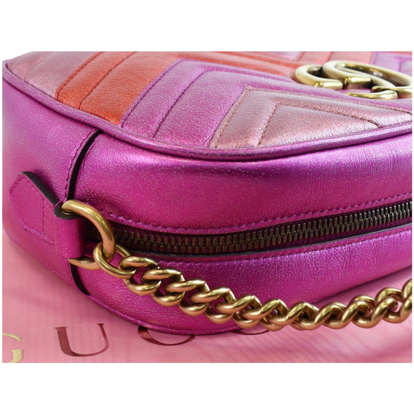 GUCCI Marmont Chevron Small Metallic Leather Crossbody Bag Tri-color 447632