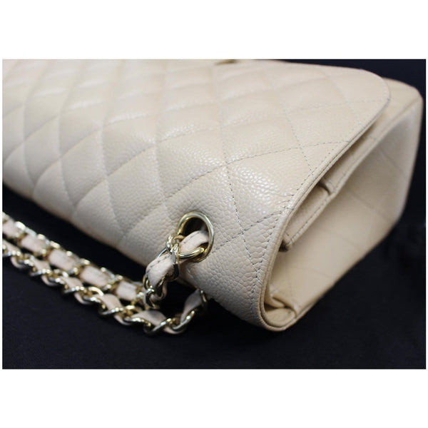 CHANEL Jumbo Double Flap Caviar Leather Shoulder Bag Beige