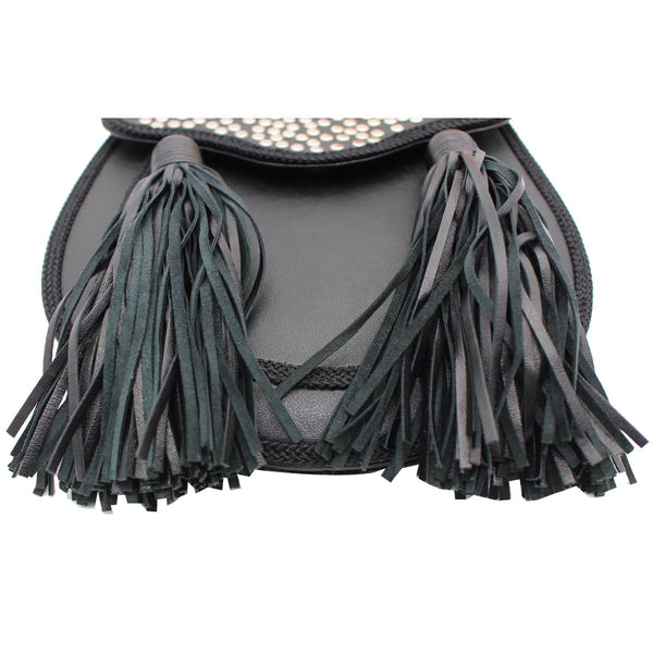 YVES SAINT LAURENT Opium 2 Studded Leather Tassel Bag Black