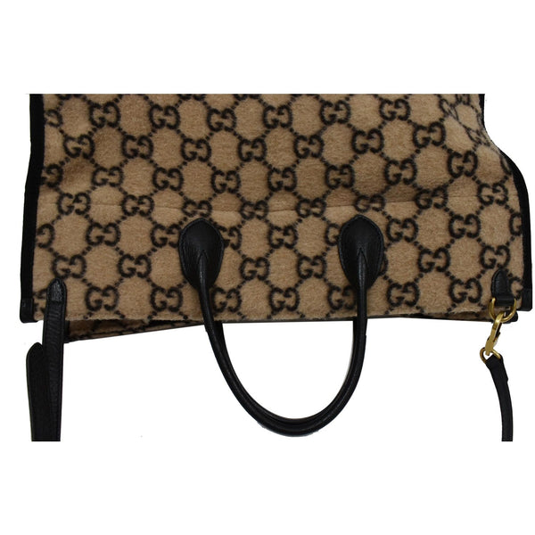 GUCCI GG Monogram Wool Tote Shoulder Bag Beige 598169