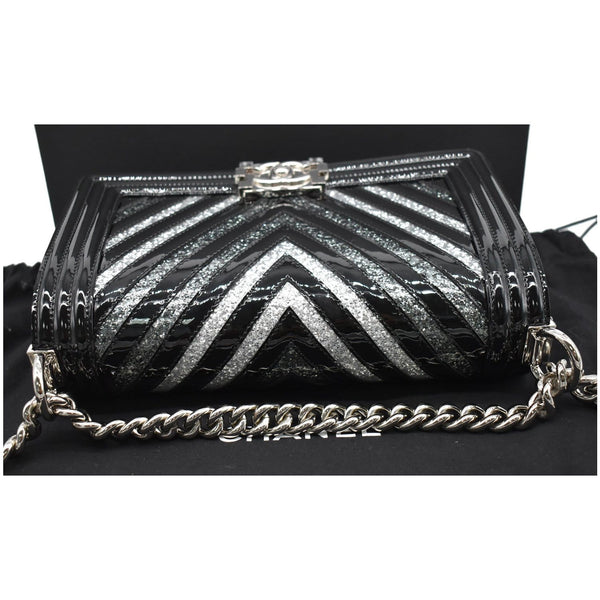CHANEL Medium Boy Chevron Patent Glitter PVC Shoulder Bag Black