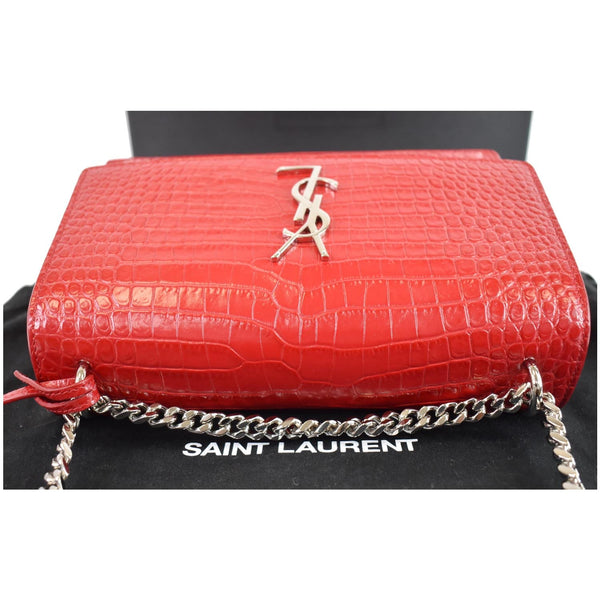 YVES SAINT LAURENT Sunset Medium Crocodile Leather Crossbody Bag Red