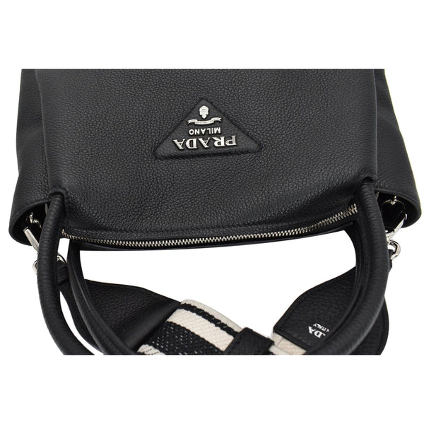 PRADA Flou Large Leather Shoulder Bag Black