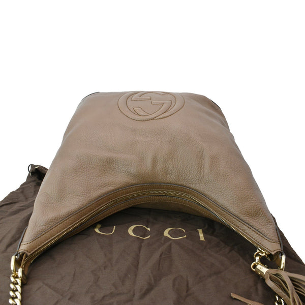 GUCCI Soho Pebbled Calfskin Leather Chain Shoulder Bag Maple Brown 308981