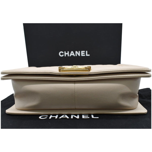 CHANEL Medium Boy Flap Calfskin Leather Shoulder Bag Light Cream