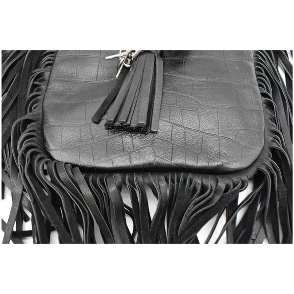 YVES SAINT LAURENT Anita Fringe Leather Crossbody Bag Black