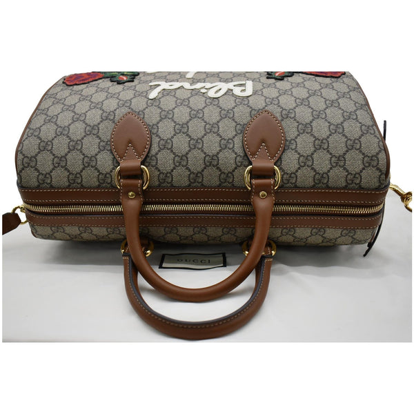 GUCCI Blind for Love Embroidered GG Supreme Canvas Boston Bag Maple Brown 409527