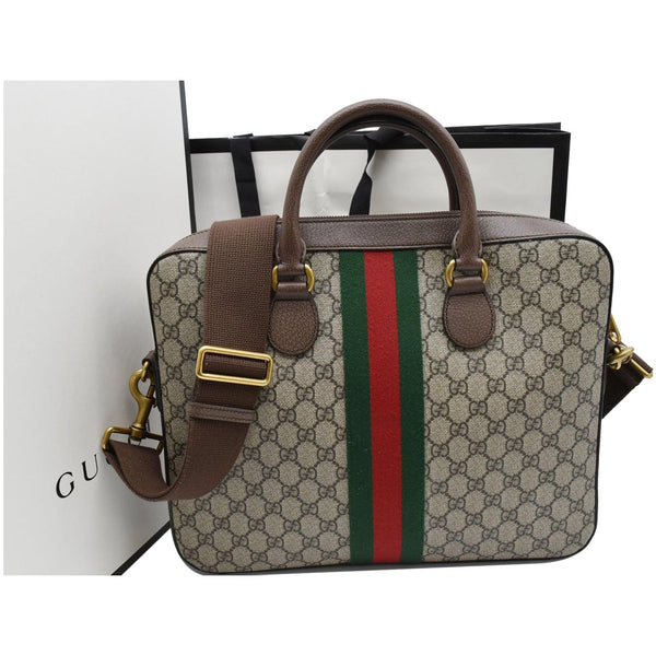 GUCCI Ophidia Soft GG Supreme Canvas Leather Briefcase Shoulder Bag Beige 574793