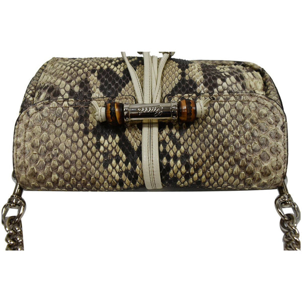 GUCCI Croisette Bamboo Evening Python Leather Shoulder Bag Off White 235320