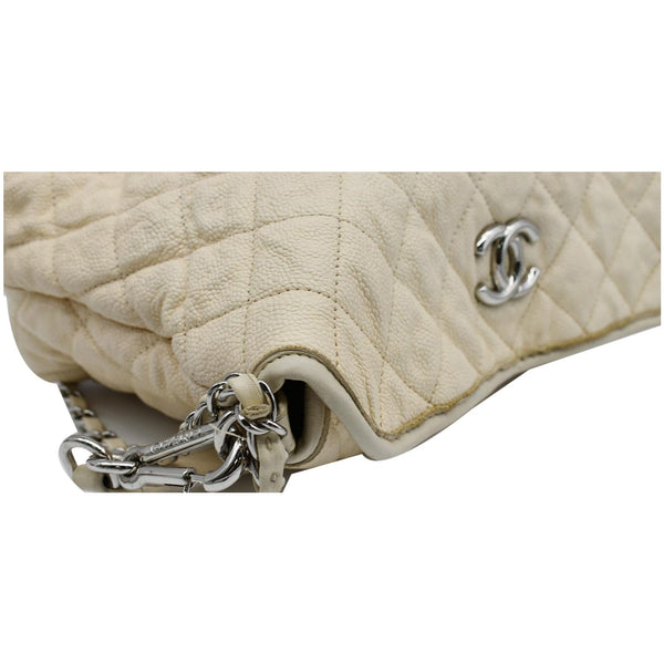 CHANEL French Riviera Quilted Caviar Leather Hobo Bag White