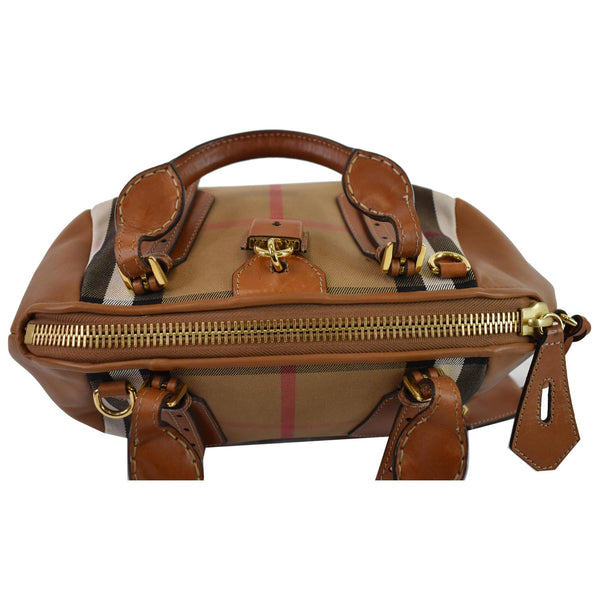 BURBERRY Blaze House Check and Leather Satchel Bag Brown