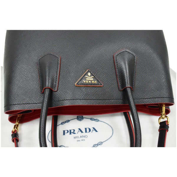 PRADA Double Handle Saffiano Cuir Leather Tote Shoulder Bag Black
