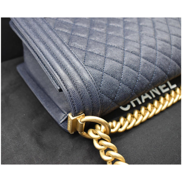 CHANEL Medium Boy Flap Quilted Leather Shoulder Bag Navy Blue