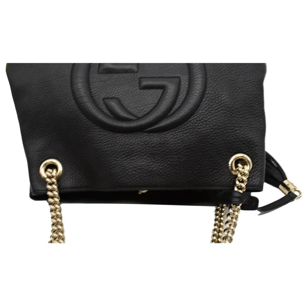 GUCCI Soho Pebbled Leather Chain Shoulder Bag Black 308982