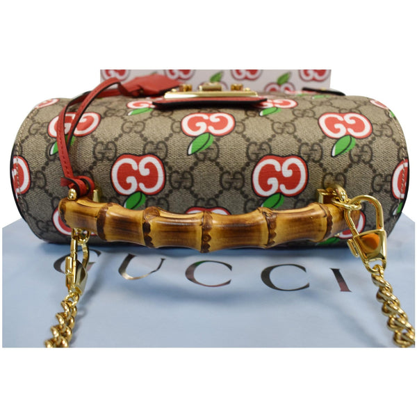 GUCCI Padlock Small GG Supreme Bamboo Top Handle Shoulder Bag Beige 603221