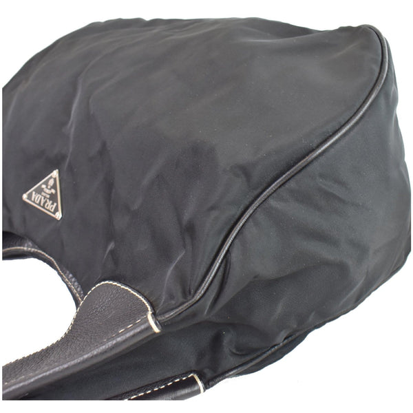 PRADA Nylon Leather Strap Hobo Bag Black