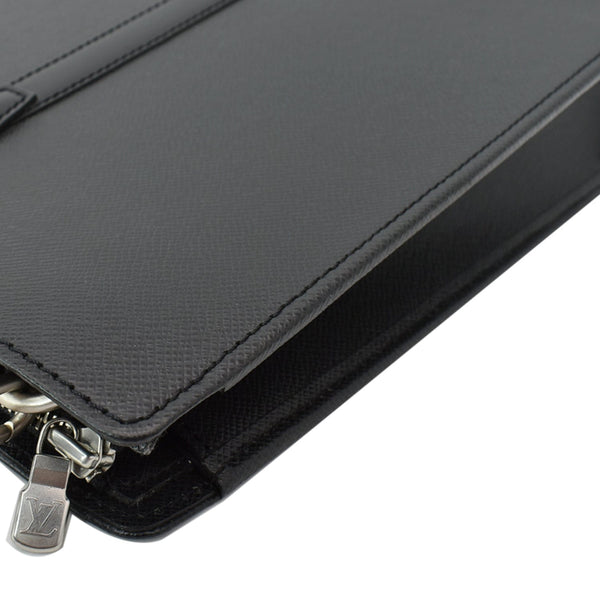 LOUIS VUITTON Lozan Taiga Leather Briefcase Shoulder Bag Black