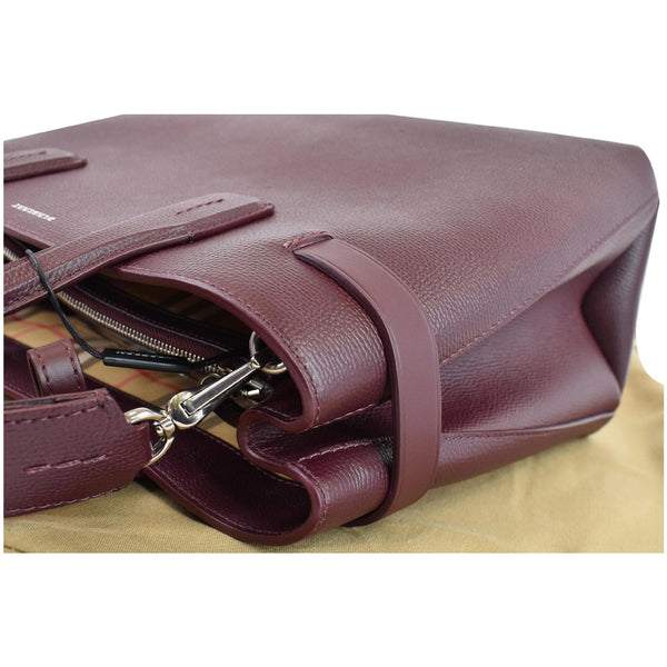 BURBERRY Medium Banner Derby Leather Tote Shoulder Bag Red