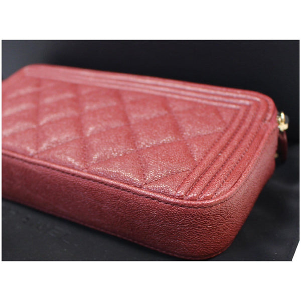 CHANEL Small Boy Caviar Quilted Clutch With Chain Shoulder Bag Red