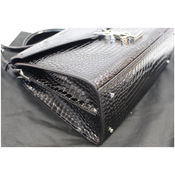 YVES SAINT LAURENT Cassandra Top Handle Embossed Shoulder Bag Black