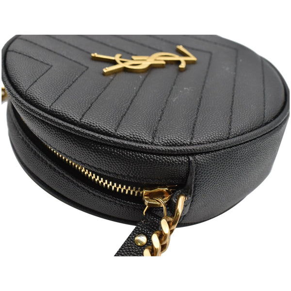 YVES SAINT LAURENT Vinyle Round Chevron Leather Crossbody Bag Black