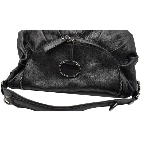 GUCCI Icon Bit Medium Pebbled Leather Shoulder Bag Black 228584