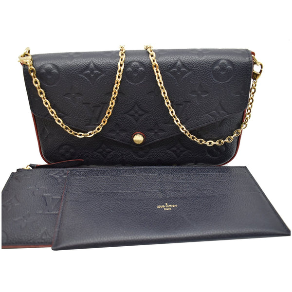 LOUIS VUITTON Felicie Pochette Monogram Empreinte Chain Wallet Navy Blue
