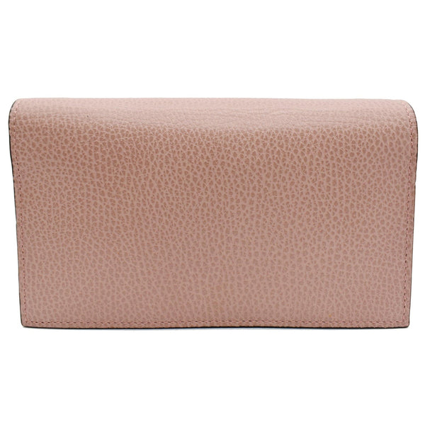 GUCCI Chain Wallet Pebbled Leather Clutch Bag Pink 466506