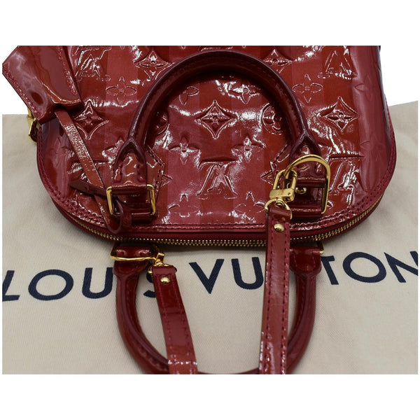 LOUIS VUITTON Rayures Alma BB Vernis Leather Satchel Crossbody Bag Pomme D'Amour