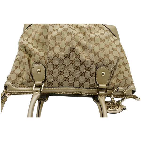 GUCCI Sukey GG Canvas Top Handle Satchel Bag Beige 285730